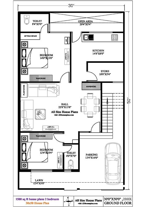 30x50 single story house plan